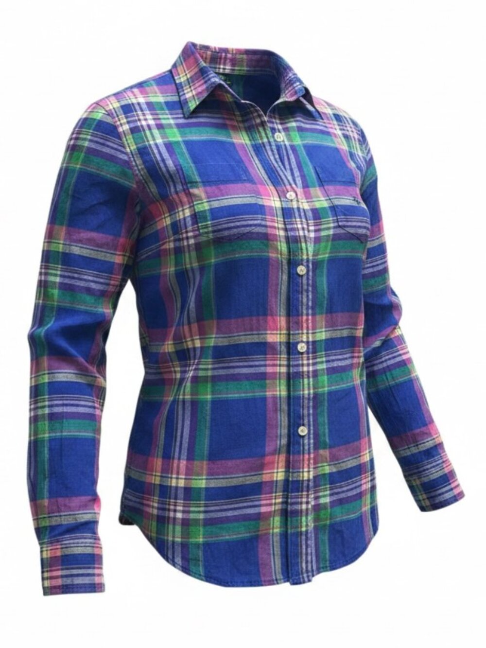 Lauren Ralph Lauren Linen Plaid Madras Button Up Shirt Women L #171G‎